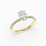 Oval Lab-Grown Diamond Solitaire Engagement Ring in 14K Gold – Pavé Band