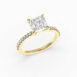 Asscher Cut Lab-Grown Diamond Solitaire Engagement Ring in 14K Gold – Pavé Band