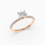 Round Lab-Grown Diamond Solitaire Engagement Ring in 14K Gold – Pavé Band