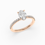 Oval Lab-Grown Diamond Solitaire Engagement Ring in 14K Gold – Pavé Band