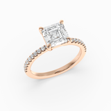 Asscher Cut Lab-Grown Diamond Solitaire Engagement Ring in 14K Gold – Pavé Band
