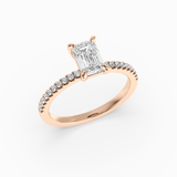 Emerald Cut Lab-Grown Diamond Solitaire Engagement Ring in 14K Gold – Pavé Band