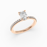 Cushion Shape Lab-Grown Diamond Solitaire Engagement Ring in 14K Gold – Pavé Band
