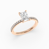 Radiant Cut Lab-Grown Diamond Solitaire Engagement Ring in 14K Gold – Pavé Band