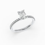 Cushion Shape Lab-Grown Diamond Solitaire Engagement Ring in 14K Gold – Pavé Band