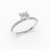 Round Lab-Grown Diamond Solitaire Engagement Ring in 14K Gold – Pavé Band