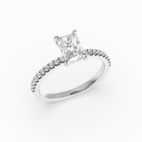 Radiant Cut Lab-Grown Diamond Solitaire Engagement Ring in 14K Gold – Pavé Band