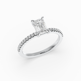 Emerald Cut Lab-Grown Diamond Solitaire Engagement Ring in 14K Gold – Pavé Band