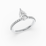Pear Shape Lab-Grown Diamond Solitaire Engagement Ring in 14K Gold – Pavé Band