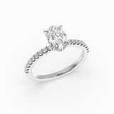 Oval Lab-Grown Diamond Solitaire Engagement Ring in 14K Gold – Pavé Band