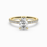 Oval Lab-Grown Diamond Solitaire Engagement Ring in 14K Gold – Pavé Band