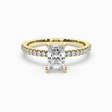 Radiant Cut Lab-Grown Diamond Solitaire Engagement Ring in 14K Gold – Pavé Band