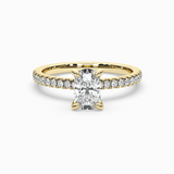 Cushion Shape Lab-Grown Diamond Solitaire Engagement Ring in 14K Gold – Pavé Band