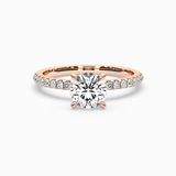 Round Lab-Grown Diamond Solitaire Engagement Ring in 14K Gold – Pavé Band
