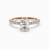 Oval Lab-Grown Diamond Solitaire Engagement Ring in 14K Gold – Pavé Band