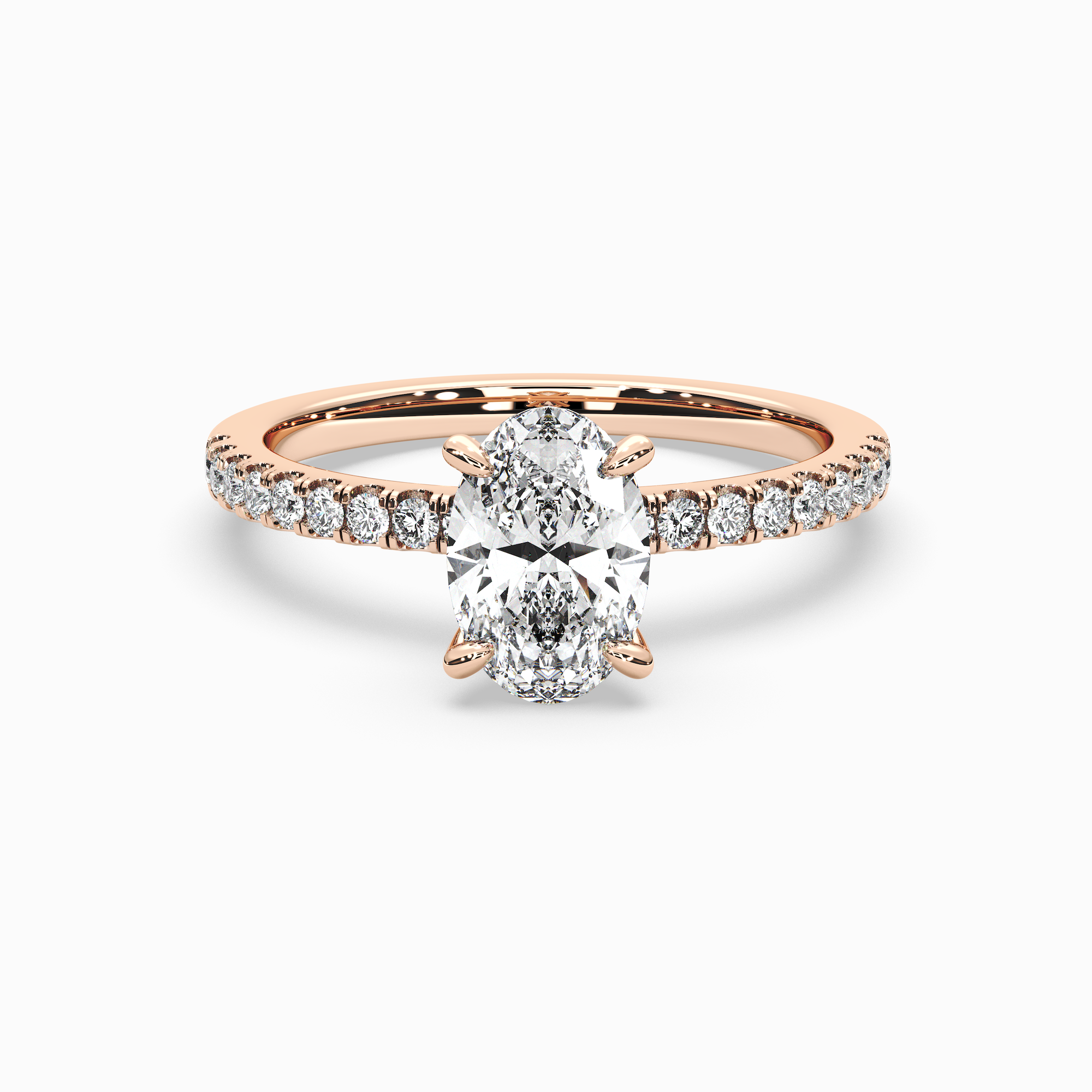 Oval Lab-Grown Diamond Solitaire Engagement Ring in 14K Gold – Pavé Band