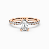 Cushion Shape Lab-Grown Diamond Solitaire Engagement Ring in 14K Gold – Pavé Band