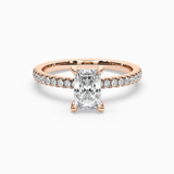 Radiant Cut Lab-Grown Diamond Solitaire Engagement Ring in 14K Gold – Pavé Band