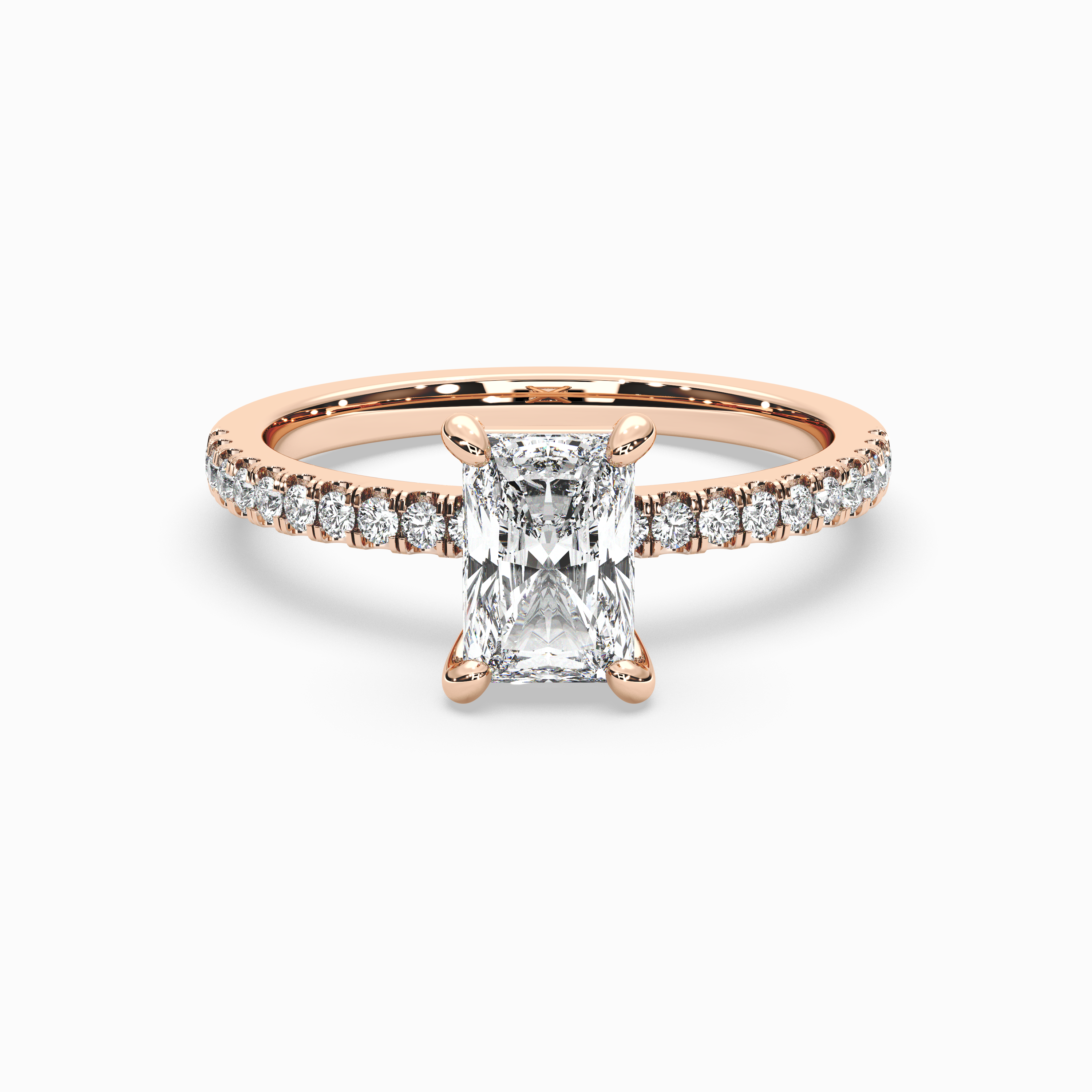 Radiant Cut Lab-Grown Diamond Solitaire Engagement Ring in 14K Gold – Pavé Band