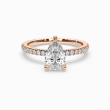 Pear Shape Lab-Grown Diamond Solitaire Engagement Ring in 14K Gold – Pavé Band