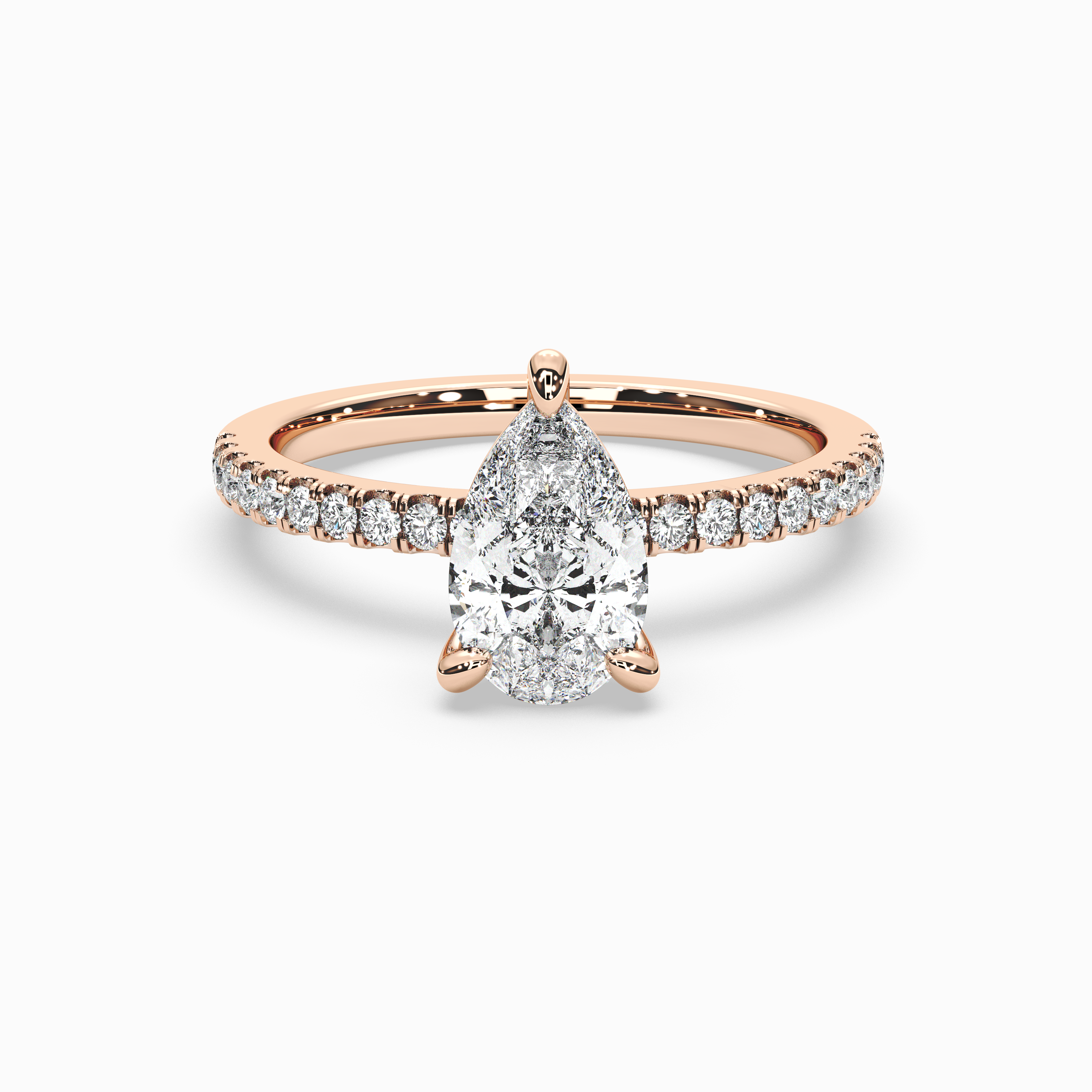Pear Shape Lab-Grown Diamond Solitaire Engagement Ring in 14K Gold – Pavé Band