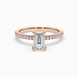 Emerald Cut Lab-Grown Diamond Solitaire Engagement Ring in 14K Gold – Pavé Band