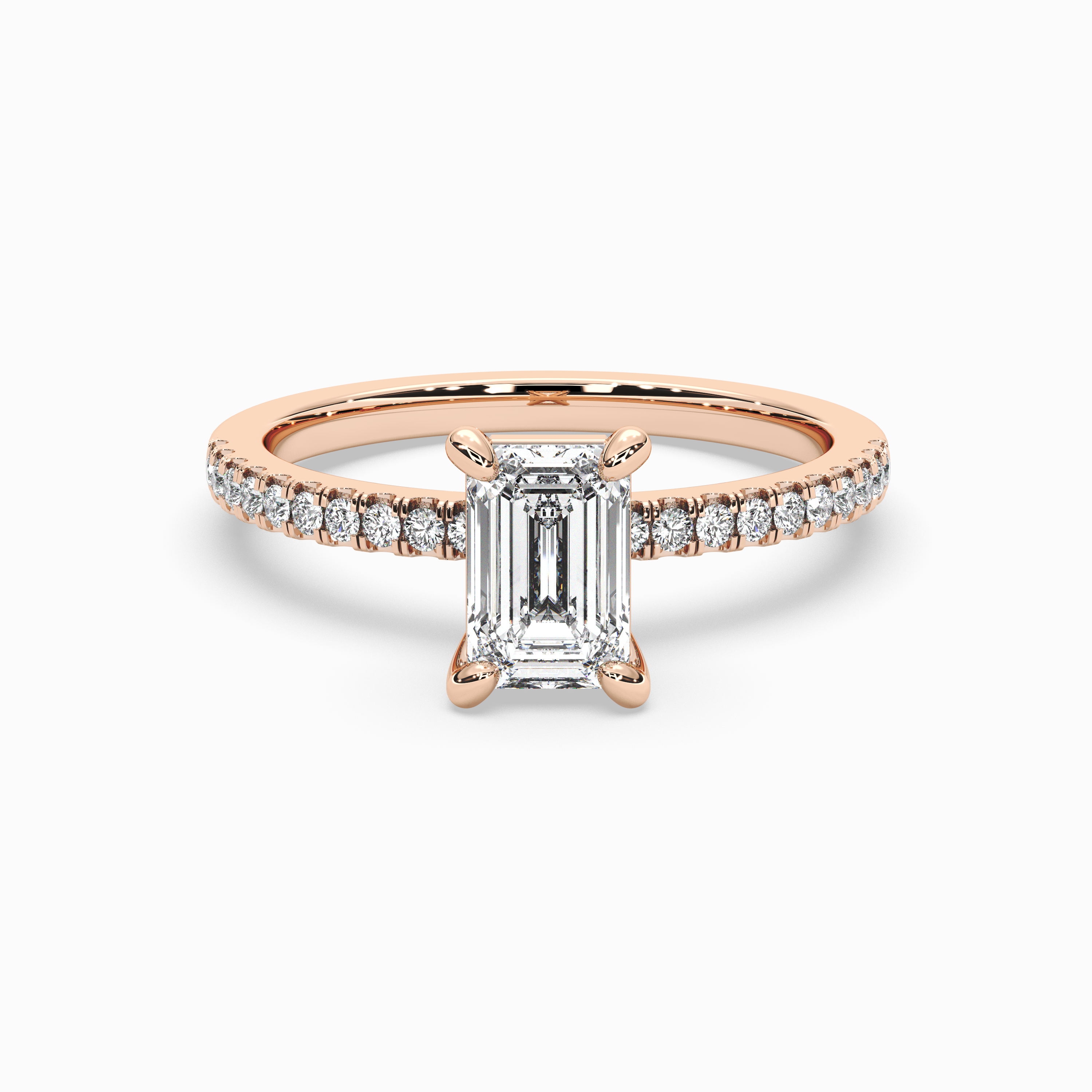 Emerald Cut Lab-Grown Diamond Solitaire Engagement Ring in 14K Gold – Pavé Band