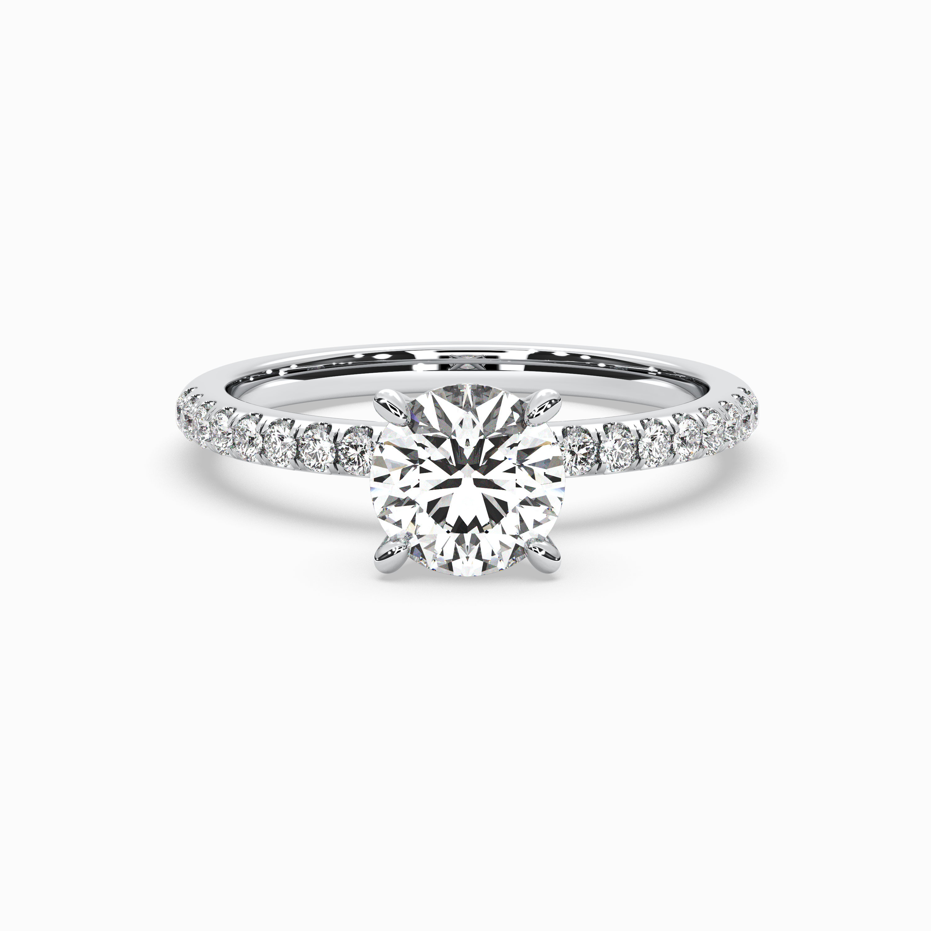 Round Lab-Grown Diamond Solitaire Engagement Ring in 14K Gold – Pavé Band