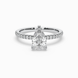 Pear Shape Lab-Grown Diamond Solitaire Engagement Ring in 14K Gold – Pavé Band