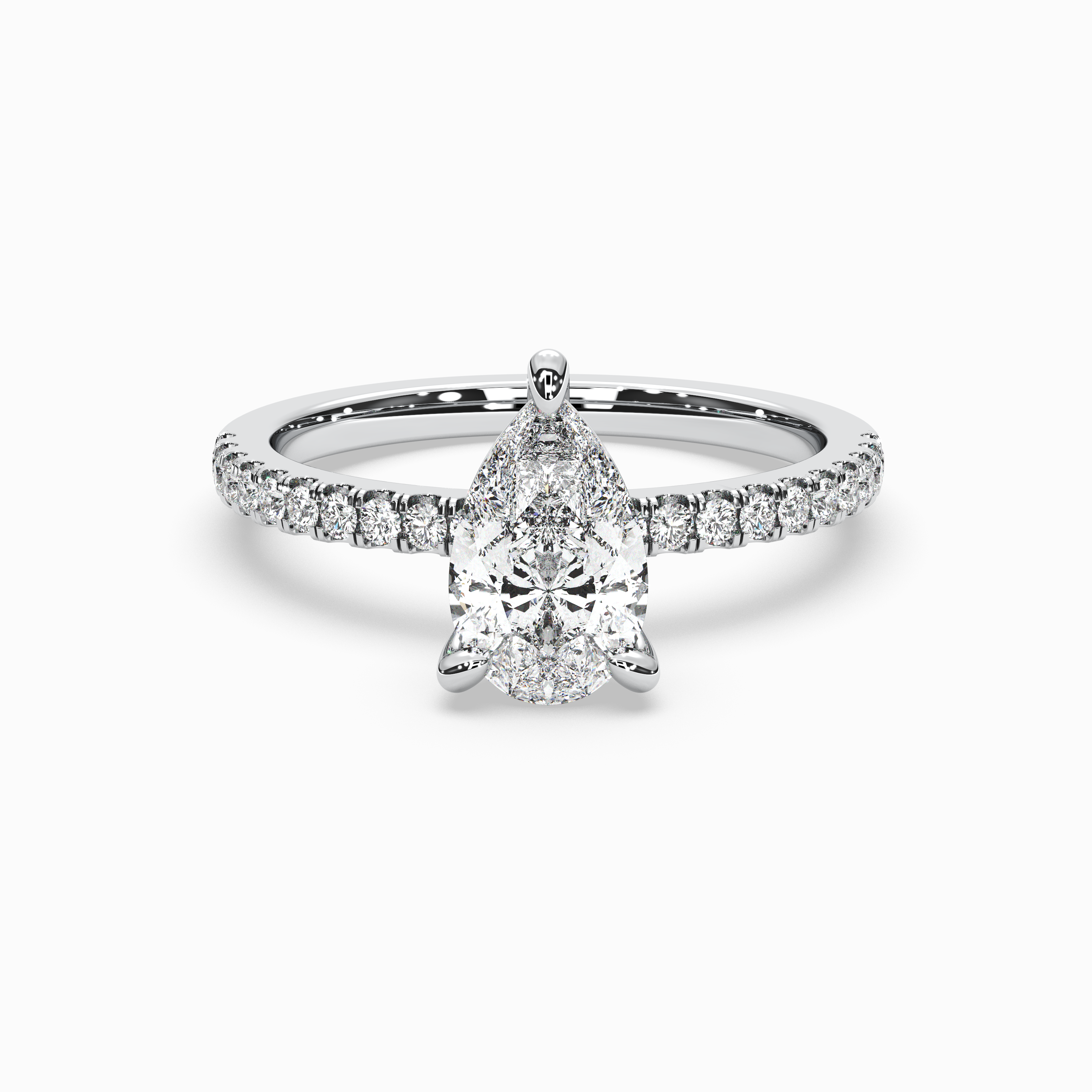 Pear Shape Lab-Grown Diamond Solitaire Engagement Ring in 14K Gold – Pavé Band