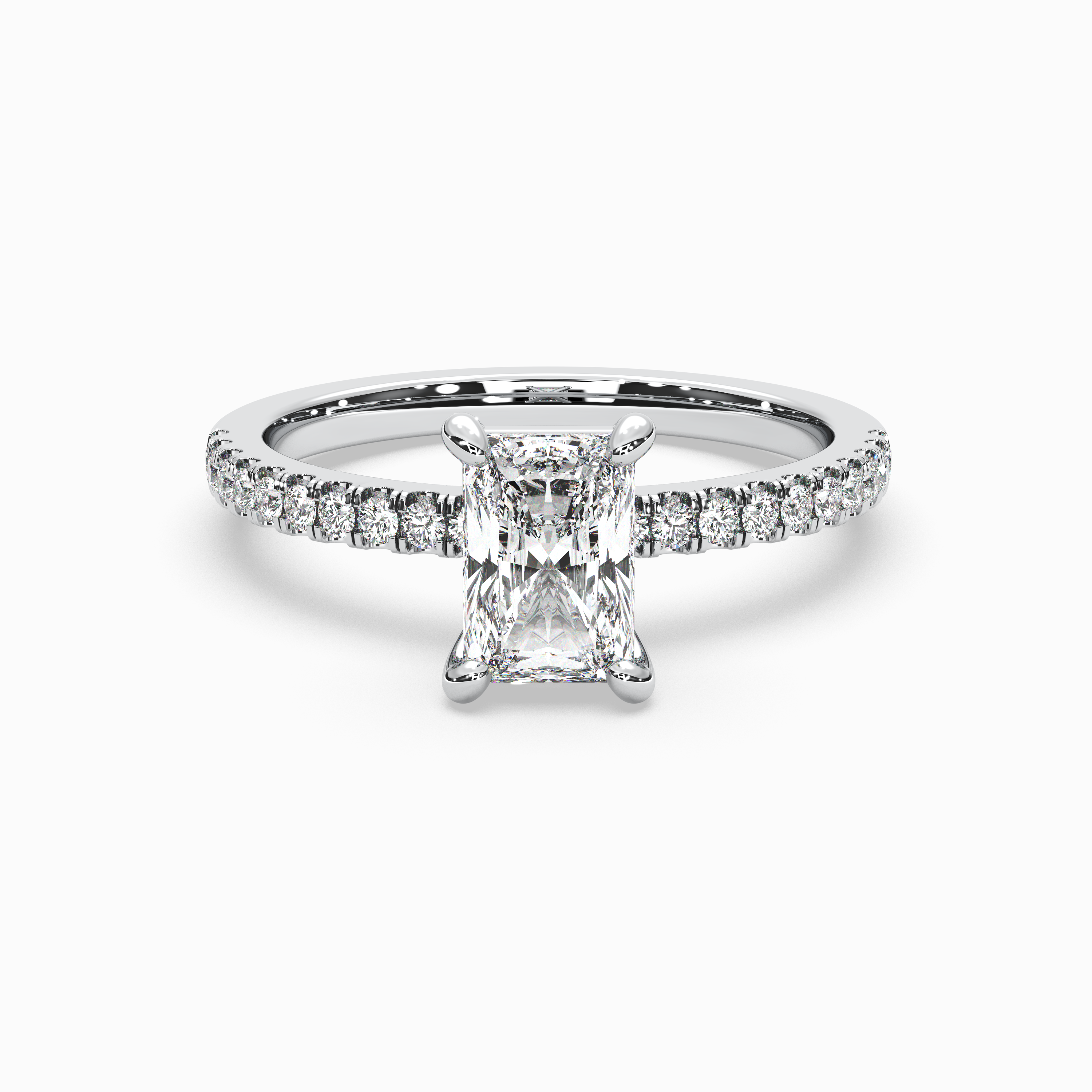Radiant Cut Lab-Grown Diamond Solitaire Engagement Ring in 14K Gold – Pavé Band