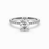 Oval Lab-Grown Diamond Solitaire Engagement Ring in 14K Gold – Pavé Band