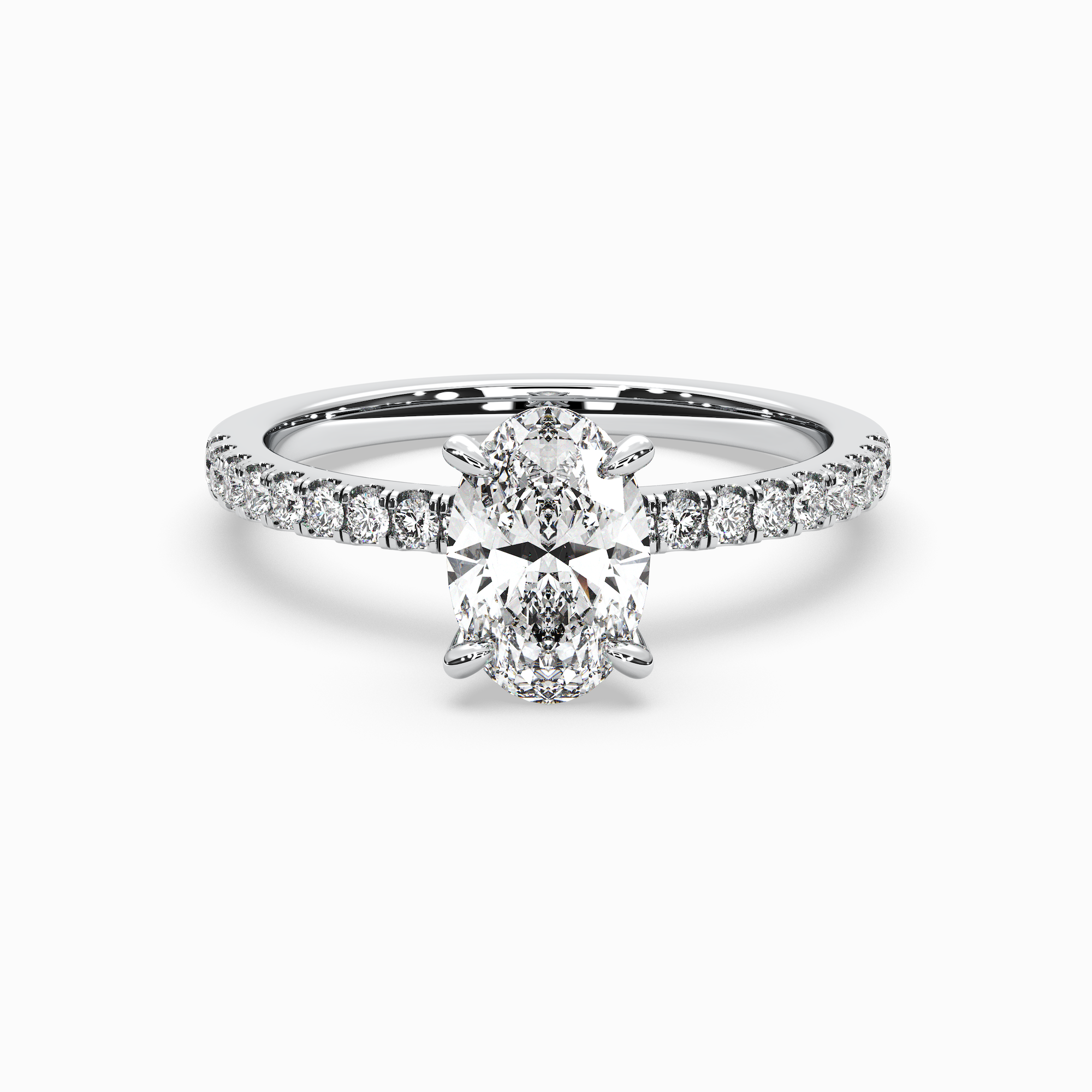 Oval Lab-Grown Diamond Solitaire Engagement Ring in 14K Gold – Pavé Band