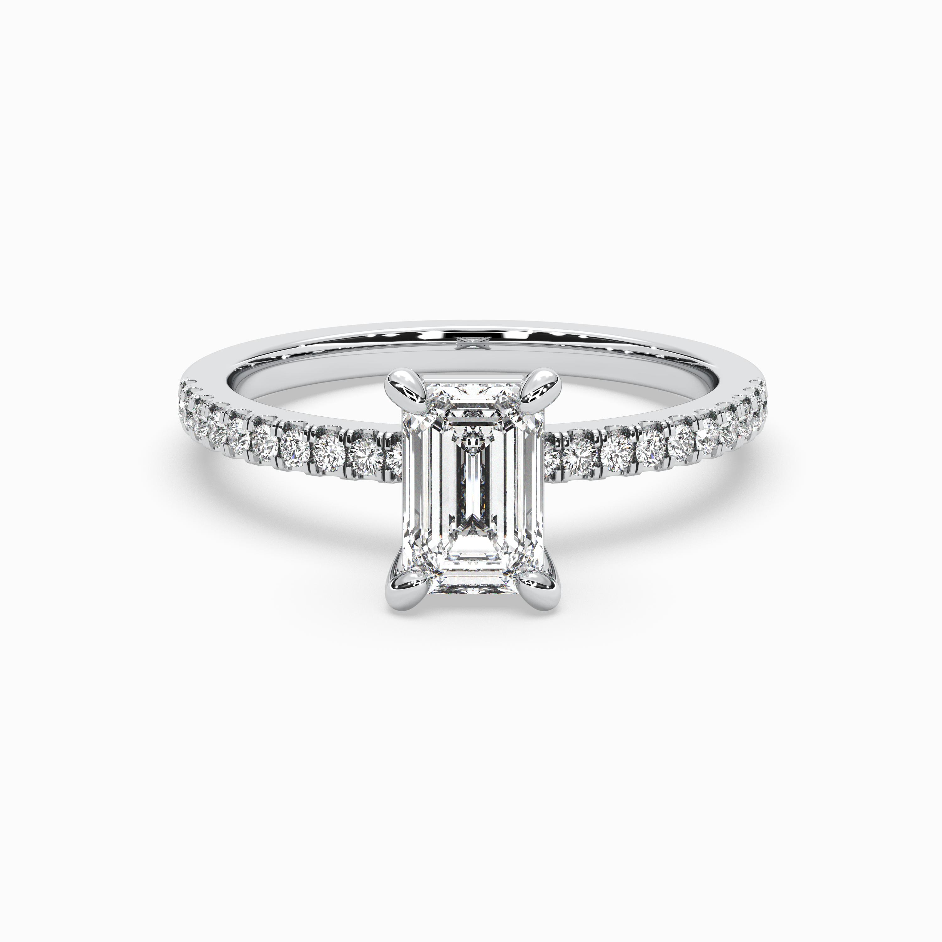 Emerald Cut Lab-Grown Diamond Solitaire Engagement Ring in 14K Gold – Pavé Band