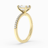Emerald Cut Lab-Grown Diamond Solitaire Engagement Ring in 14K Gold – Pavé Band