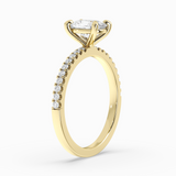 Cushion Shape Lab-Grown Diamond Solitaire Engagement Ring in 14K Gold – Pavé Band