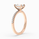 Emerald Cut Lab-Grown Diamond Solitaire Engagement Ring in 14K Gold – Pavé Band