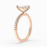 Pear Shape Lab-Grown Diamond Solitaire Engagement Ring in 14K Gold – Pavé Band