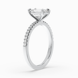 Emerald Cut Lab-Grown Diamond Solitaire Engagement Ring in 14K Gold – Pavé Band