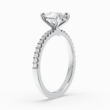 Cushion Shape Lab-Grown Diamond Solitaire Engagement Ring in 14K Gold – Pavé Band