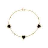 Triple Diamond Pave Colored Stone Heart Bracelet 14k