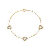 Triple Diamond Pave Colored Stone Heart Bracelet 14k