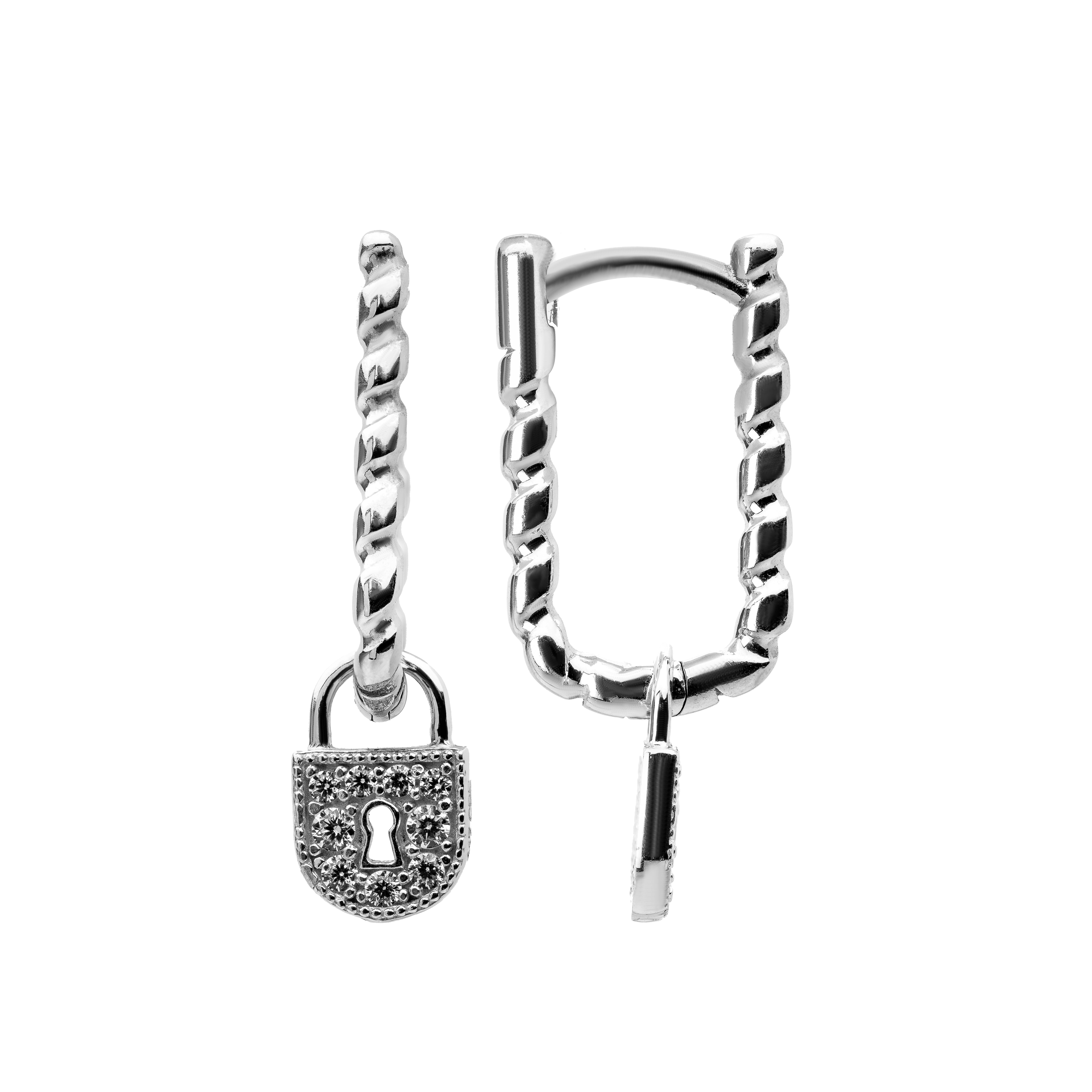 Paper Clip Rope with Lock Charm Huggies