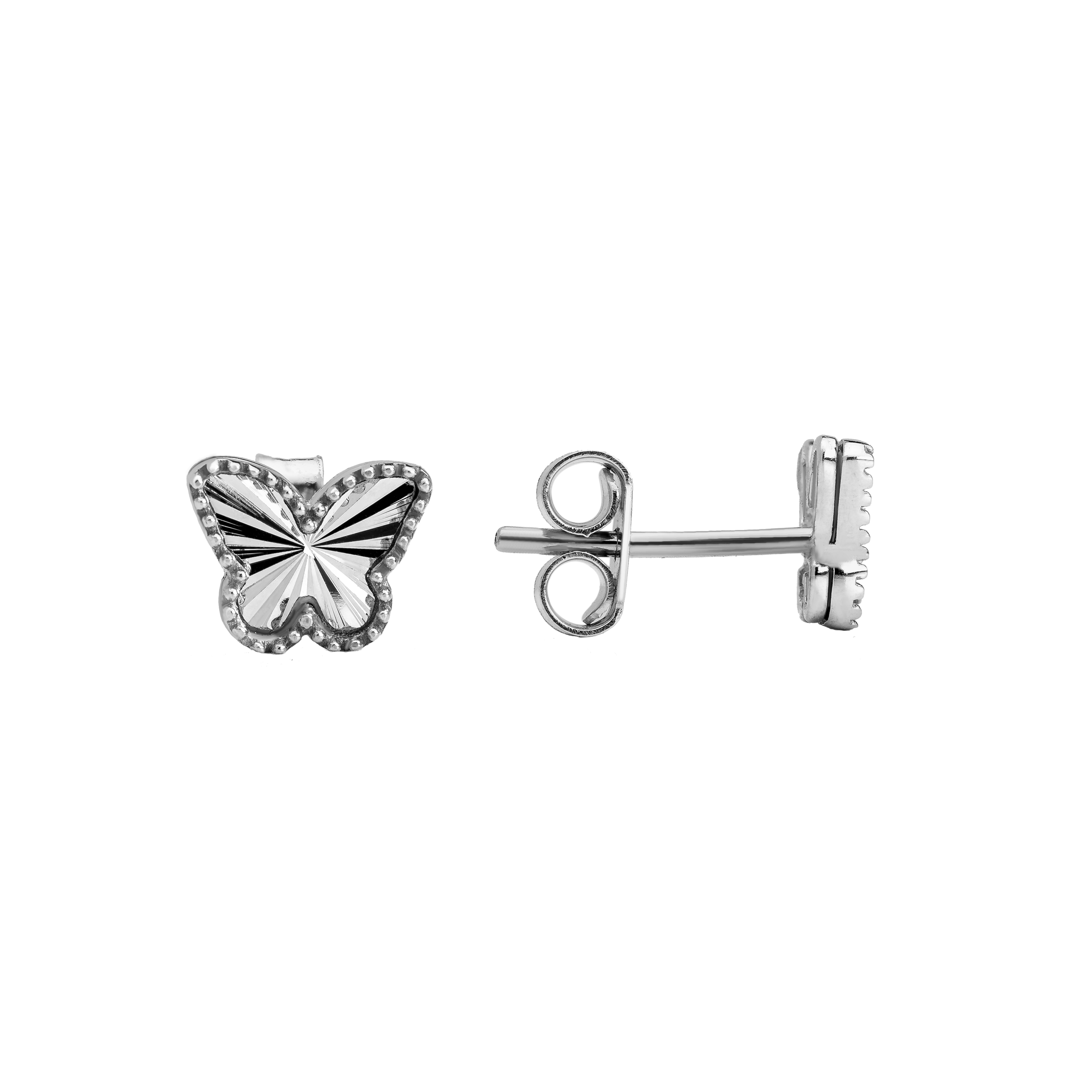 Beaded Butterfly Stud with Diamond Cut Inside